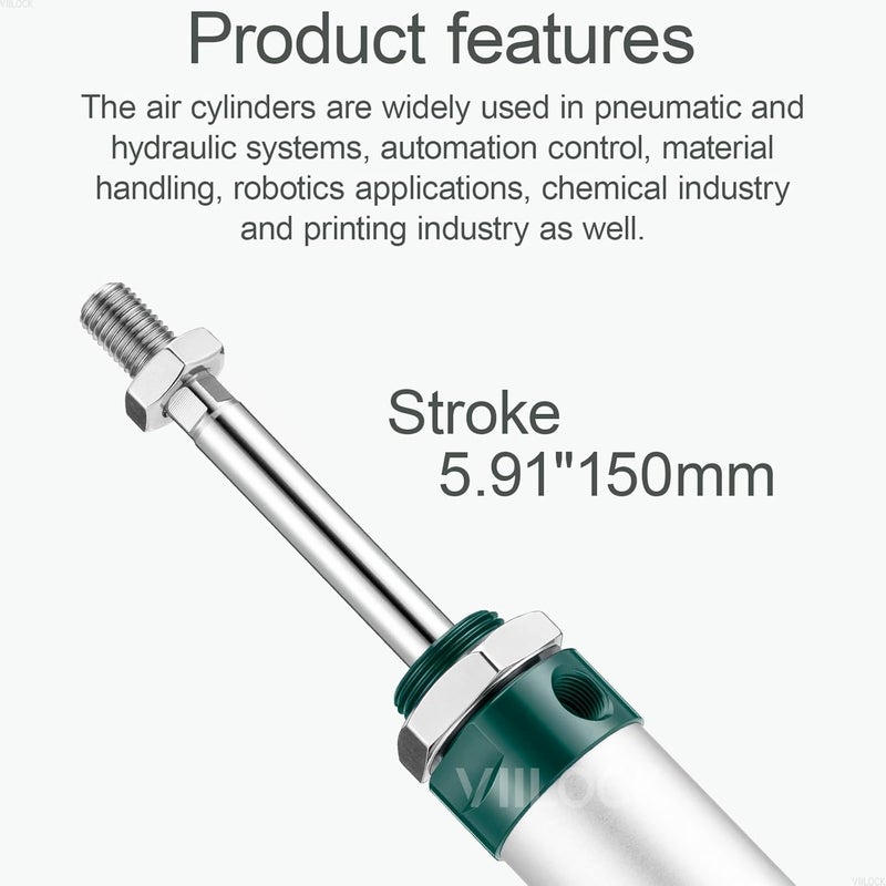 VIILOCK Pneumatic Air Cylinder 25mm Bore 150mm Stroke, Mini Air Cylinder Single Rod Double Action MAL 25 X 150 - Image 3